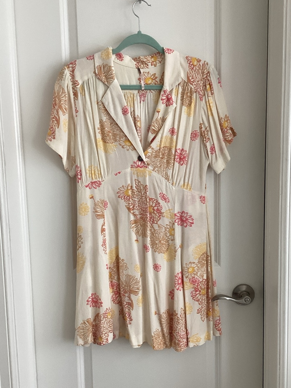 Free People Cream Floral Mini Dress with Pink & Yellow Accents